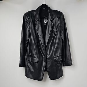 Express Black Faux Leather One Button Cinched Back Boyfriend Blazer Sz:L